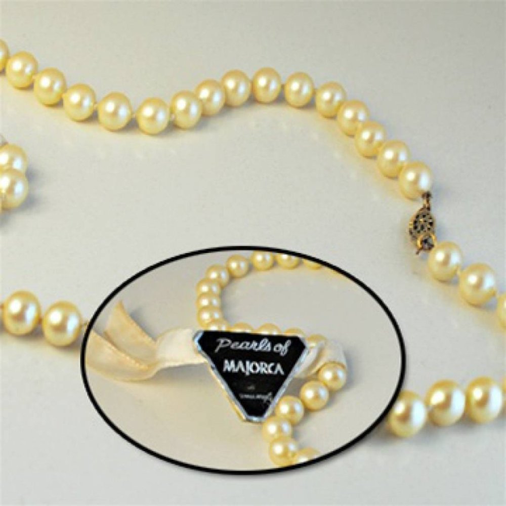 Majorca Pearl Necklace Hand Knot 6, 7 & 8 mm Spain Natural White 16 18 20 & 30"